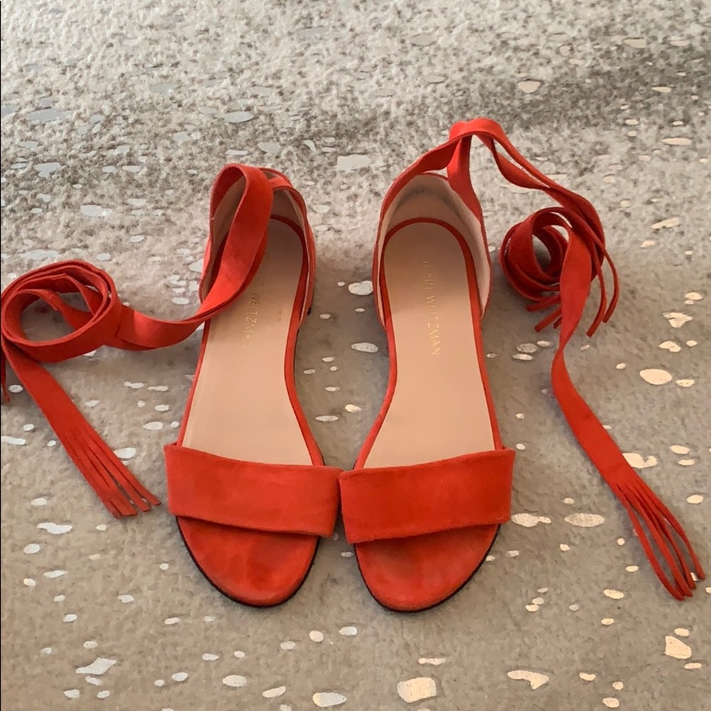 Burnt orange/red tie up sandals